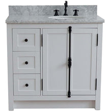 Load image into Gallery viewer, 37&quot; Single vanity in Glacier Ash finish with White Carrara top and oval sink - Right doors/Right sink - 400100-37R-GA-WMO