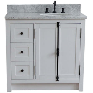 37" Single vanity in Glacier Ash finish with White Carrara top and oval sink - Right doors/Right sink - 400100-37R-GA-WMO