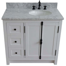 Load image into Gallery viewer, 37&quot; Single vanity in Glacier Ash finish with White Carrara top and oval sink - Right doors/Right sink - 400100-37R-GA-WMO