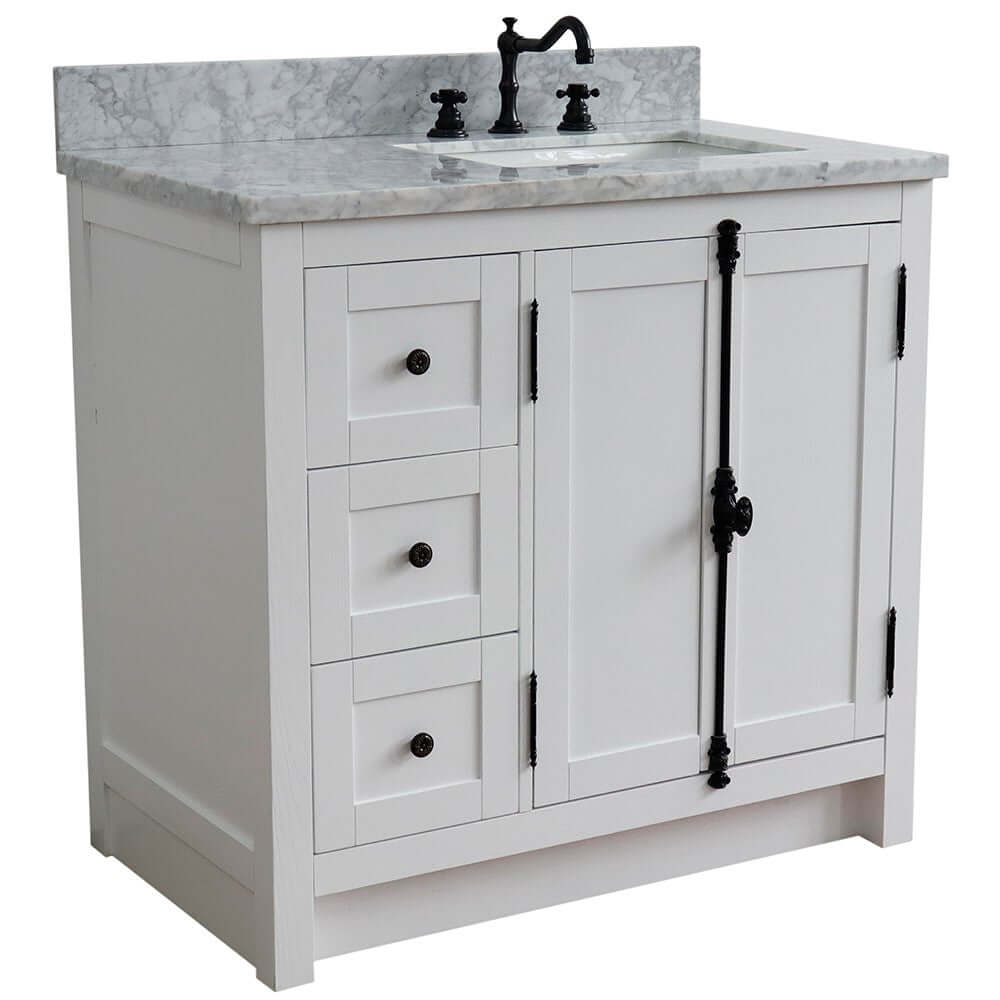 37" Single vanity in Glacier Ash finish with White Carrara top and rectangle sink - Right doors/Right sink - 400100-37R-GA-WMR