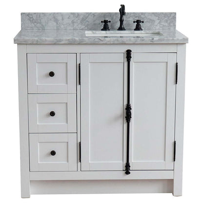 37" Single vanity in Glacier Ash finish with White Carrara top and rectangle sink - Right doors/Right sink - 400100-37R-GA-WMR