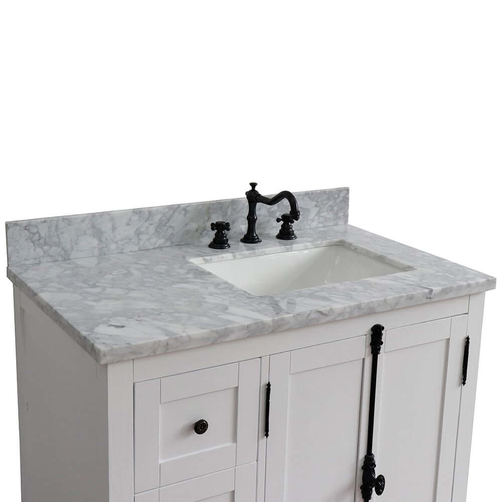 37" Single vanity in Glacier Ash finish with White Carrara top and rectangle sink - Right doors/Right sink - 400100-37R-GA-WMR