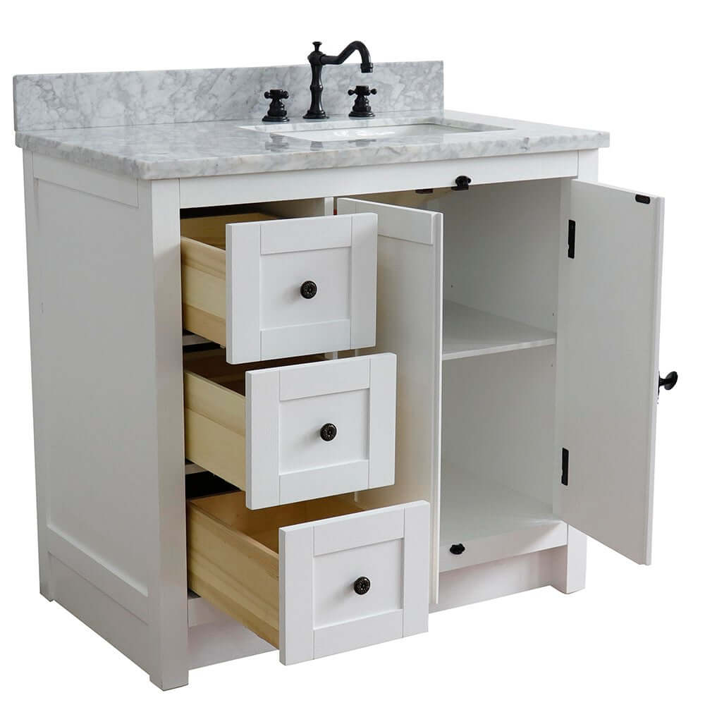 37" Single vanity in Glacier Ash finish with White Carrara top and rectangle sink - Right doors/Right sink - 400100-37R-GA-WMR