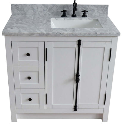 37" Single vanity in Glacier Ash finish with White Carrara top and rectangle sink - Right doors/Right sink - 400100-37R-GA-WMR