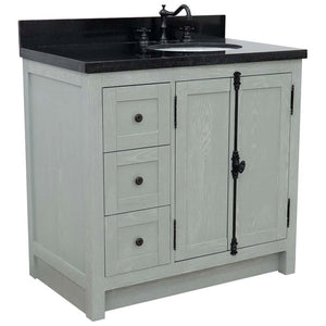 37" Single vanity in Gray Ash finish with Black galaxy top and oval sink - Right doors/Right sink - 400100-37R-GYA-BGO