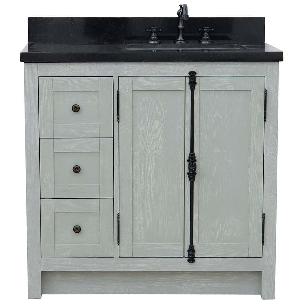 37" Single vanity in Gray Ash finish with Black galaxy top and rectangle sink - Right doors/Right sink - 400100-37R-GYA-BGR