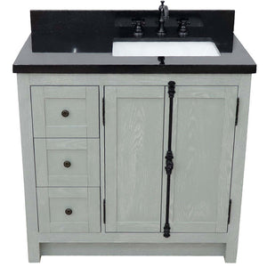 37" Single vanity in Gray Ash finish with Black galaxy top and rectangle sink - Right doors/Right sink - 400100-37R-GYA-BGR