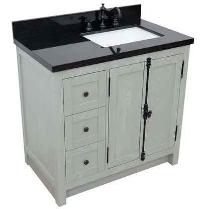 37" Single vanity in Gray Ash finish with Black galaxy top and rectangle sink - Right doors/Right sink - 400100-37R-GYA-BGR