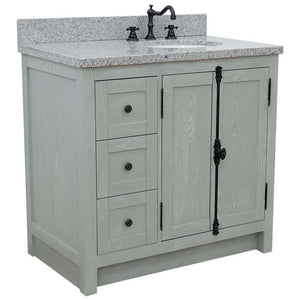 37" Single vanity in Gray Ash finish with Gray granite top and oval sink - Right doors/Right sink - 400100-37R-GYA-GYO