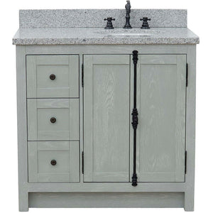 37" Single vanity in Gray Ash finish with Gray granite top and oval sink - Right doors/Right sink - 400100-37R-GYA-GYO