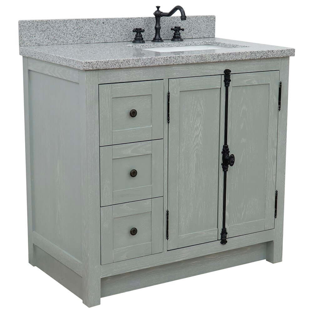 37" Single vanity in Gray Ash finish with Gray granite top and rectangle sink - Right doors/Right sink - 400100-37R-GYA-GYR