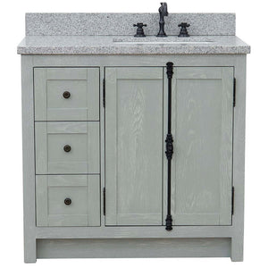 37" Single vanity in Gray Ash finish with Gray granite top and rectangle sink - Right doors/Right sink - 400100-37R-GYA-GYR