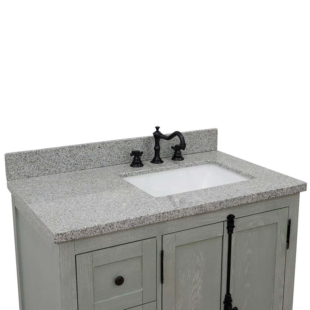 37" Single vanity in Gray Ash finish with Gray granite top and rectangle sink - Right doors/Right sink - 400100-37R-GYA-GYR