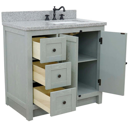 37" Single vanity in Gray Ash finish with Gray granite top and rectangle sink - Right doors/Right sink - 400100-37R-GYA-GYR