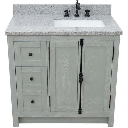 37" Single vanity in Gray Ash finish with Gray granite top and rectangle sink - Right doors/Right sink - 400100-37R-GYA-GYR