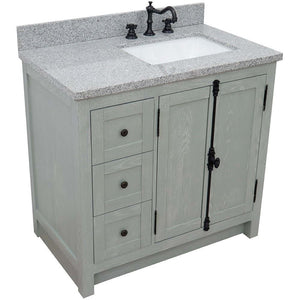 37" Single vanity in Gray Ash finish with Gray granite top and rectangle sink - Right doors/Right sink - 400100-37R-GYA-GYR