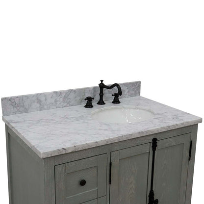 37" Single vanity in Gray Ash finish with White Carrara top and oval sink - Right doors/Right sink - 400100-37R-GYA-WMO