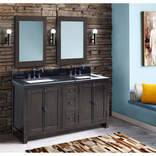 55" Double vanity in Brown Ash finish with Black Galaxy top and rectangle sink - 400100-55-BA-BG