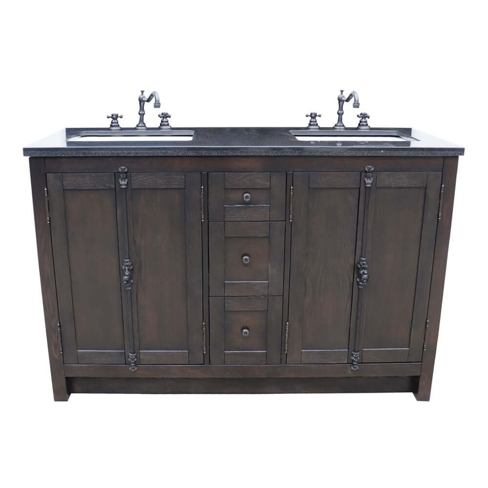 55" Double vanity in Brown Ash finish with Black Galaxy top and rectangle sink - 400100-55-BA-BG