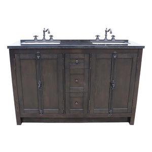 55" Double vanity in Brown Ash finish with Black Galaxy top and rectangle sink - 400100-55-BA-BG