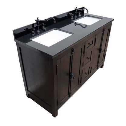 55" Double vanity in Brown Ash finish with Black Galaxy top and rectangle sink - 400100-55-BA-BG