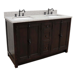 55" Double vanity in Brown Ash finish with Gray Granite top and rectangle sink - 400100-55-BA-GY