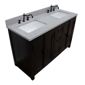 55" Double vanity in Brown Ash finish with Gray Granite top and rectangle sink - 400100-55-BA-GY