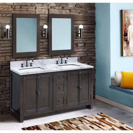 55" Double vanity in Brown Ash finish with White Carrara top and rectangle sink - 400100-55-BA-WM