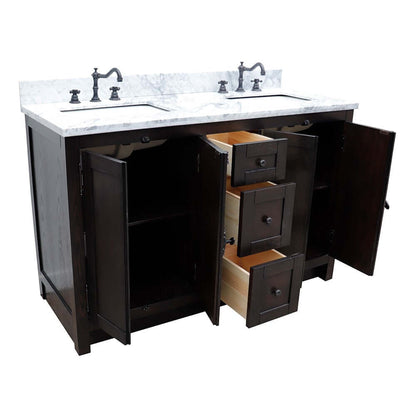 55" Double vanity in Brown Ash finish with White Carrara top and rectangle sink - 400100-55-BA-WM