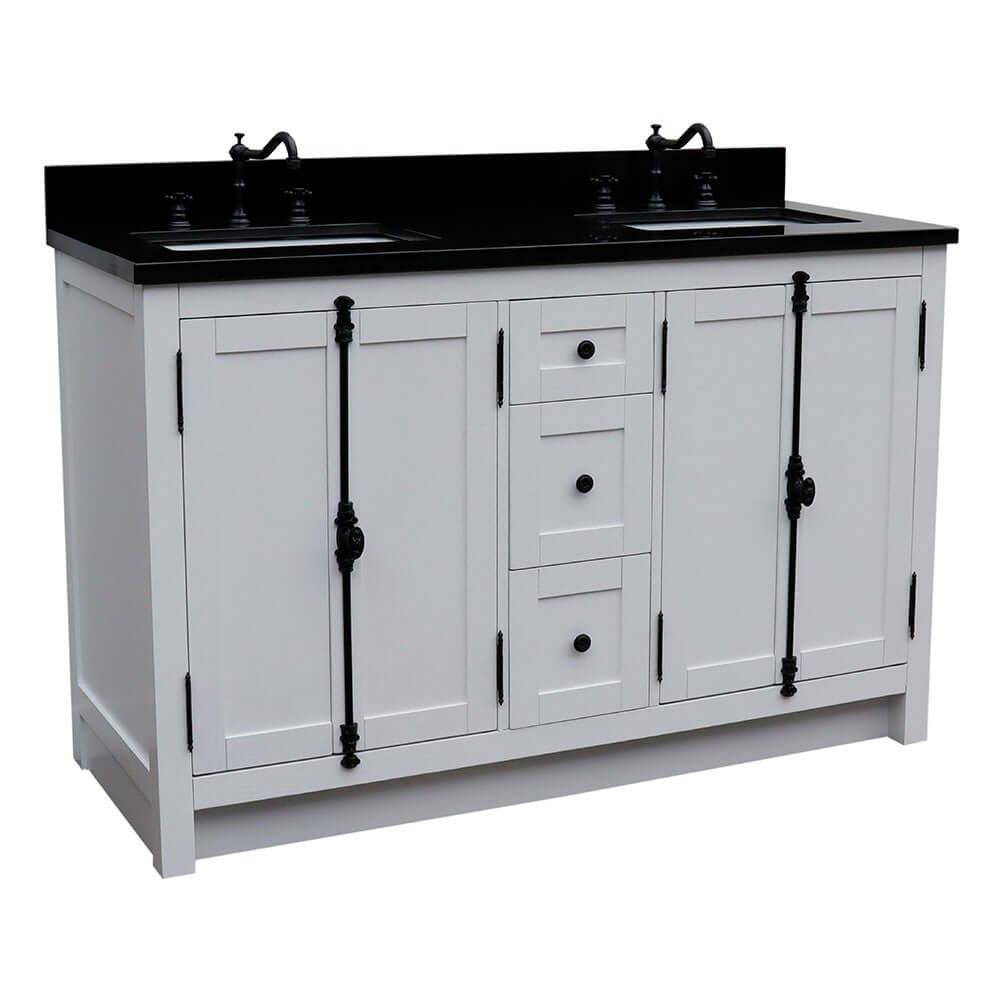 55" Double vanity in Glacier Ash finish with Black Galaxy granite top and rectangle sink - 400100-55-GA-BG