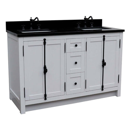 55" Double vanity in Glacier Ash finish with Black Galaxy granite top and rectangle sink - 400100-55-GA-BG