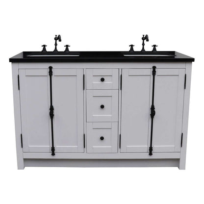 55" Double vanity in Glacier Ash finish with Black Galaxy granite top and rectangle sink - 400100-55-GA-BG