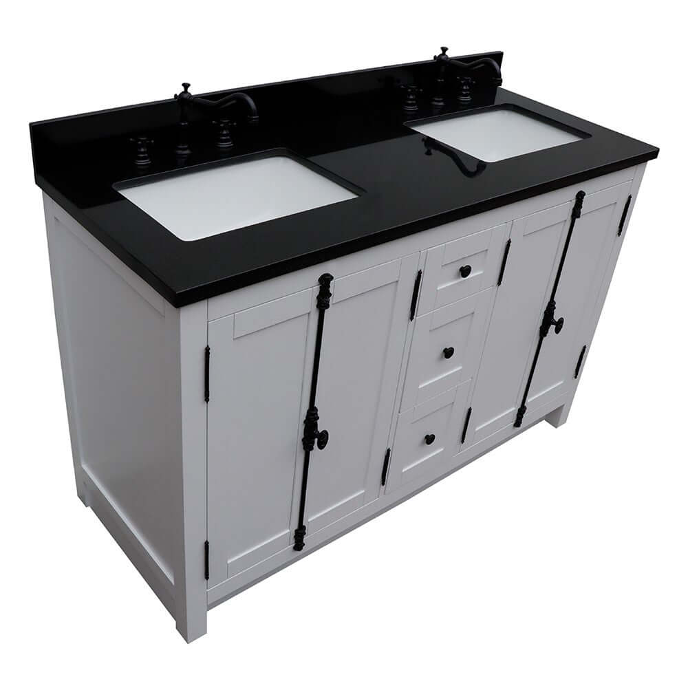 55" Double vanity in Glacier Ash finish with Black Galaxy granite top and rectangle sink - 400100-55-GA-BG