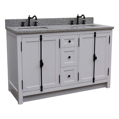 55" Double vanity in Glacier Ash finish with Gray granite top and rectangle sink - 400100-55-GA-GY