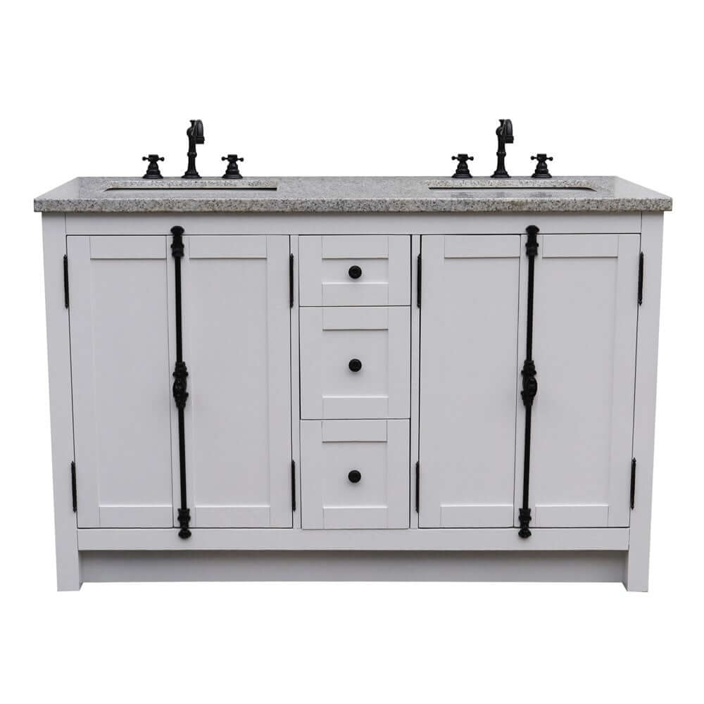 55" Double vanity in Glacier Ash finish with Gray granite top and rectangle sink - 400100-55-GA-GY