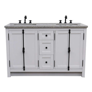 55" Double vanity in Glacier Ash finish with Gray granite top and rectangle sink - 400100-55-GA-GY