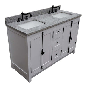 55" Double vanity in Glacier Ash finish with Gray granite top and rectangle sink - 400100-55-GA-GY