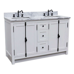 55" Double vanity in Glacier Ash finish with White Carrara marble top and rectangle sink - 400100-55-GA-WM