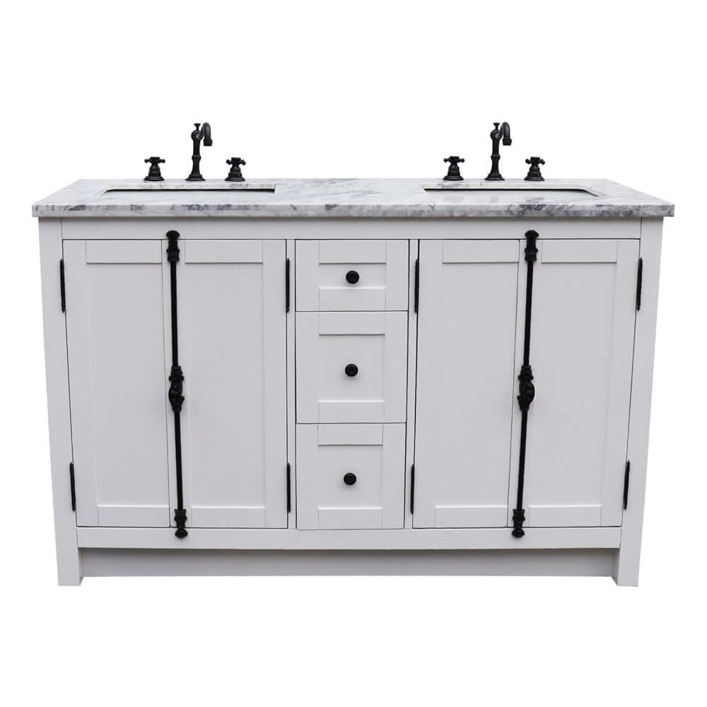 55" Double vanity in Glacier Ash finish with White Carrara marble top and rectangle sink - 400100-55-GA-WM