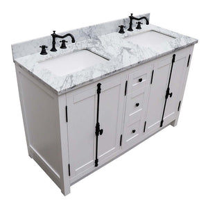 55" Double vanity in Glacier Ash finish with White Carrara marble top and rectangle sink - 400100-55-GA-WM