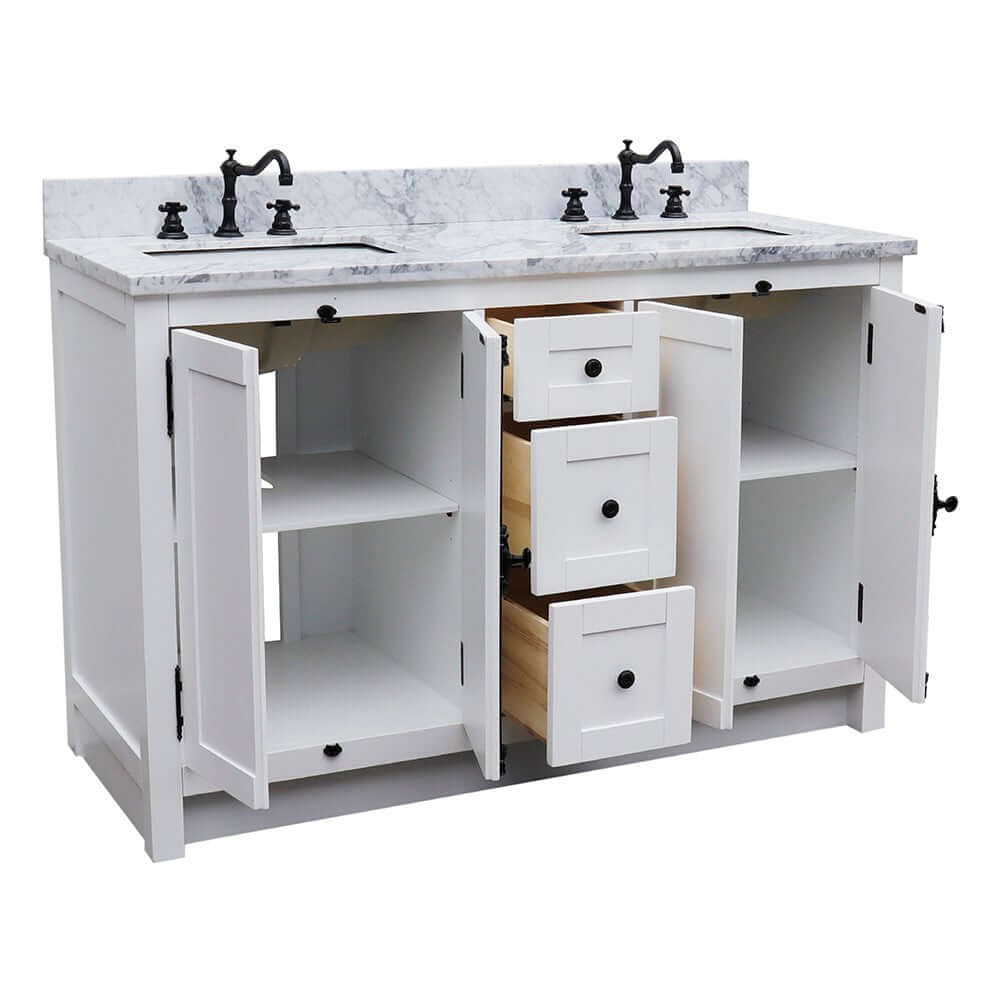 55" Double vanity in Glacier Ash finish with White Carrara marble top and rectangle sink - 400100-55-GA-WM