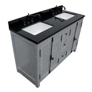 55" Double vanity in Gray Ash finish with Black Galaxy granite top and rectangle sink - 400100-55-GYA-BG