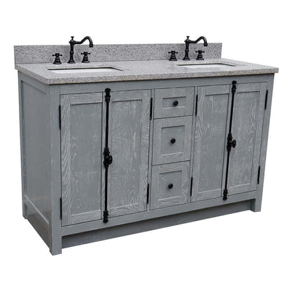 55" Double vanity in Gray Ash finish with Gray granite top and rectangle sink - 400100-55-GYA-GY