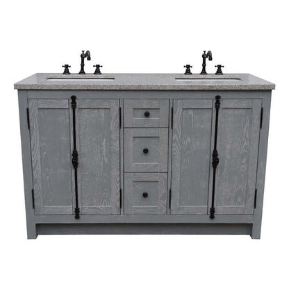 55" Double vanity in Gray Ash finish with Gray granite top and rectangle sink - 400100-55-GYA-GY