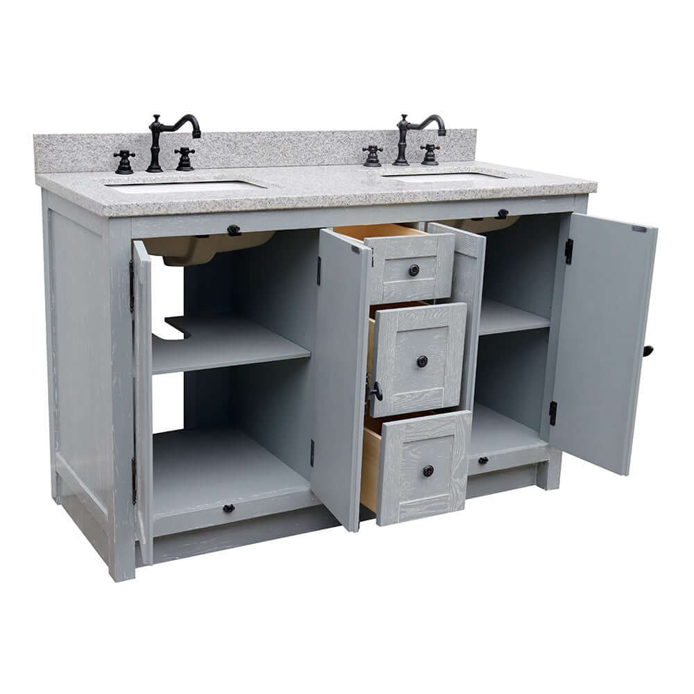 55" Double vanity in Gray Ash finish with Gray granite top and rectangle sink - 400100-55-GYA-GY