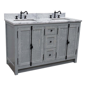 55" Double vanity in Gray Ash finish with White Carrara marble top and rectangle sink - 400100-55-GYA-WM