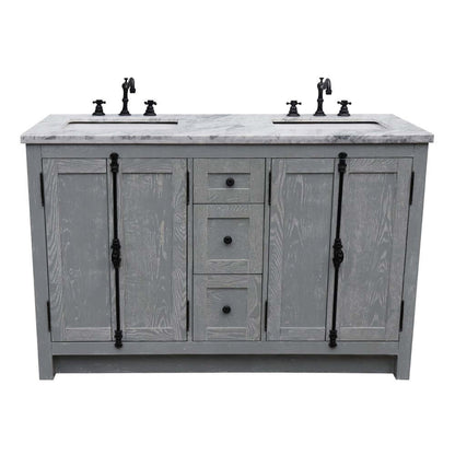 55" Double vanity in Gray Ash finish with White Carrara marble top and rectangle sink - 400100-55-GYA-WM