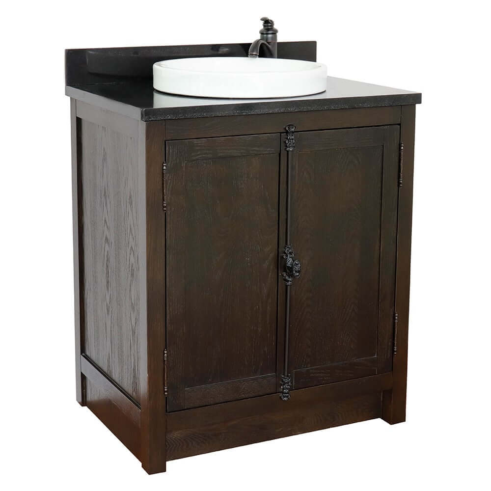 31" Single vanity in Brown Ash finish with Black Galaxy top and round sink - 400100-BA-BGRD