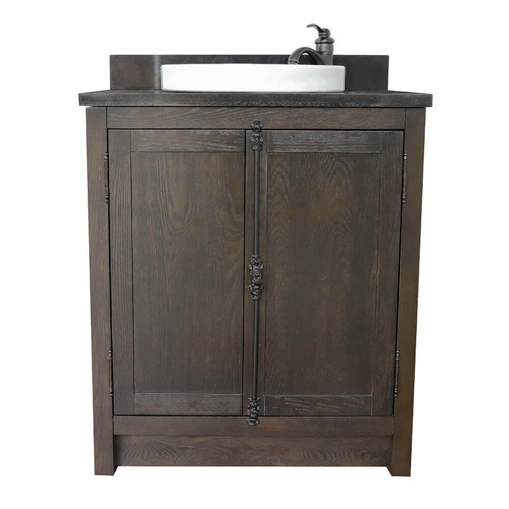 31" Single vanity in Brown Ash finish with Black Galaxy top and round sink - 400100-BA-BGRD