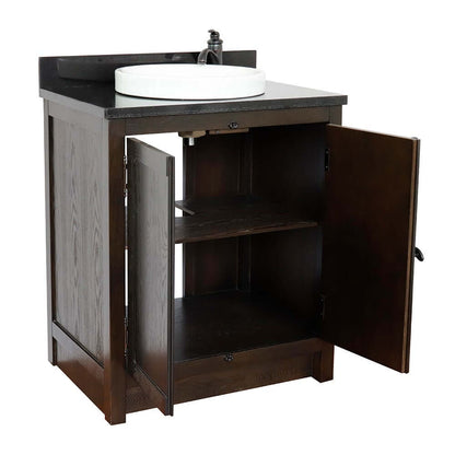 31" Single vanity in Brown Ash finish with Black Galaxy top and round sink - 400100-BA-BGRD